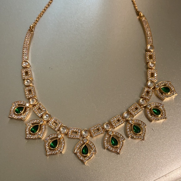 Green Color American Diamond Necklaces Set - Picture 3 of 3